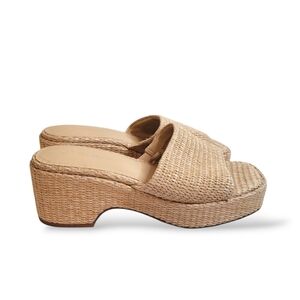 The Drop Bertina Raffia Platform Sandals Neutral Woven Beachy Vacation Size 8